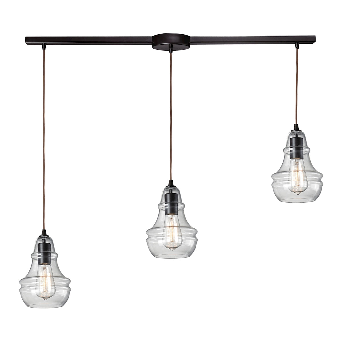 ELK Lighting 60047-3L Menlow Park 3-Light Linear Pendant Fixture in Oiled Bronze with Smoked Glass