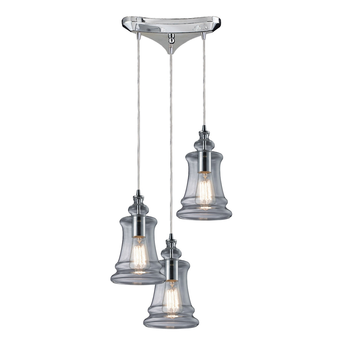 ELK Lighting 60052-3 Menlow Park 3-Light Triangular Pendant Fixture in Polished Chrome with Smoked Glass