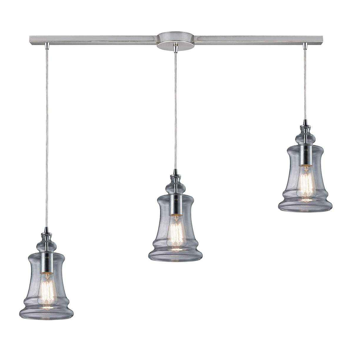 ELK Lighting 60052-3L Menlow Park 3-Light Linear Pendant Fixture in Polished Chrome with Smoked Glass