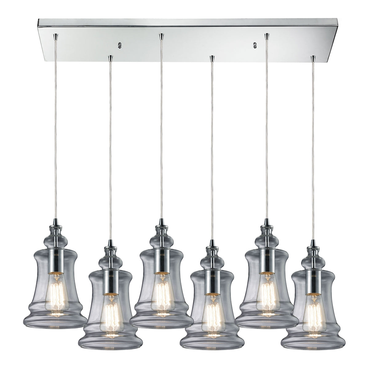 ELK Lighting 60052-6RC Menlow Park 6-Light Rectangular Pendant Fixture in Polished Chrome with Smoked Glass