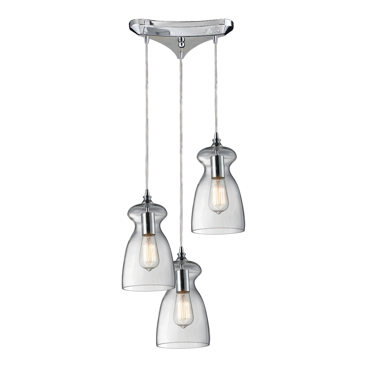 ELK Lighting 60053-3 Menlow Park 3-Light Triangular Pendant Fixture in Polished Chrome with Smoked Glass