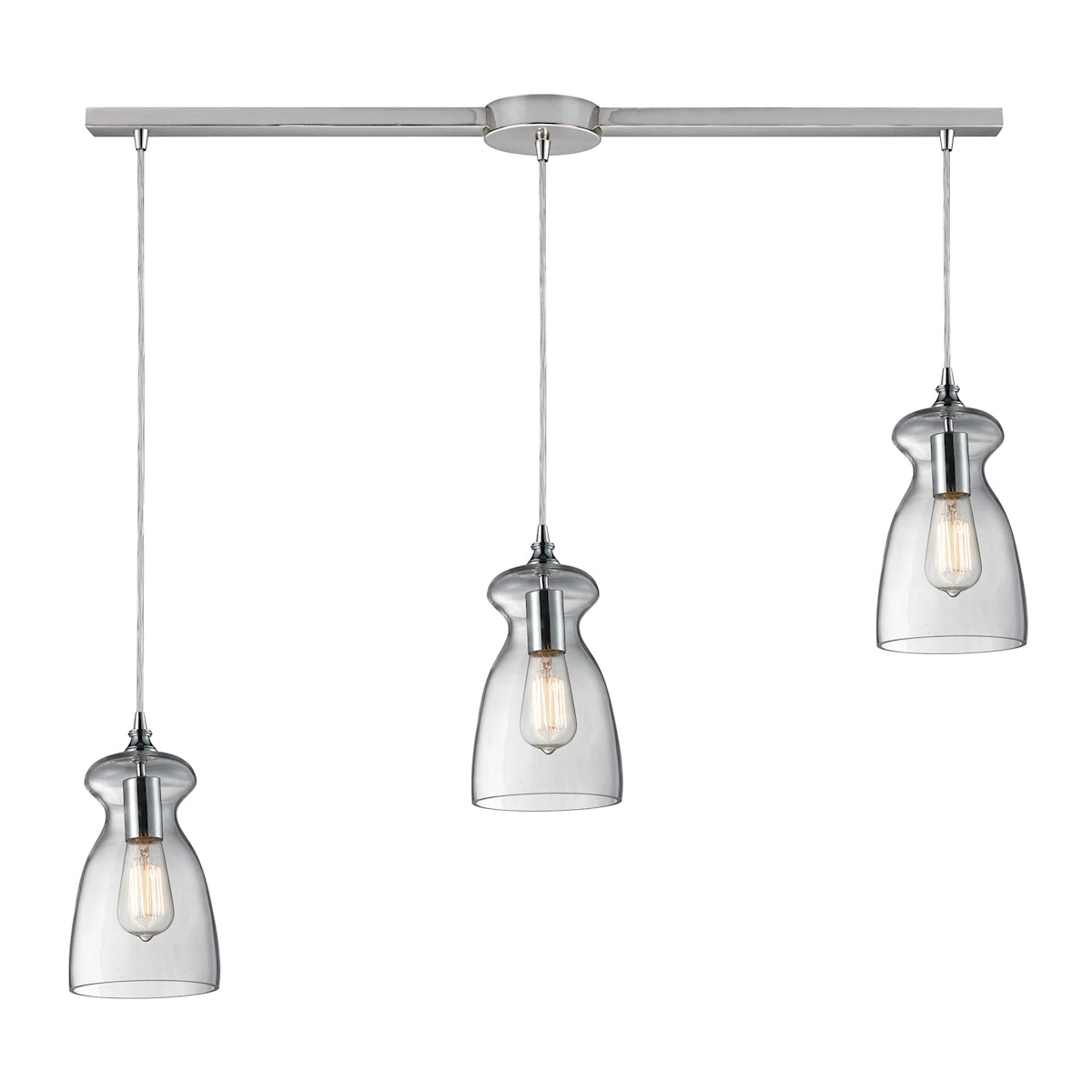 ELK Lighting 60053-3L Menlow Park 3-Light Linear Pendant Fixture in Polished Chrome with Smoked Glass