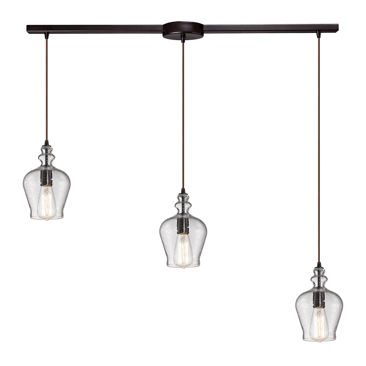 ELK Lighting 60066-3L Menlow Park 3-Light Linear Mini Pendant Fixture in Oil Rubbed Bronze with Smoked Glass