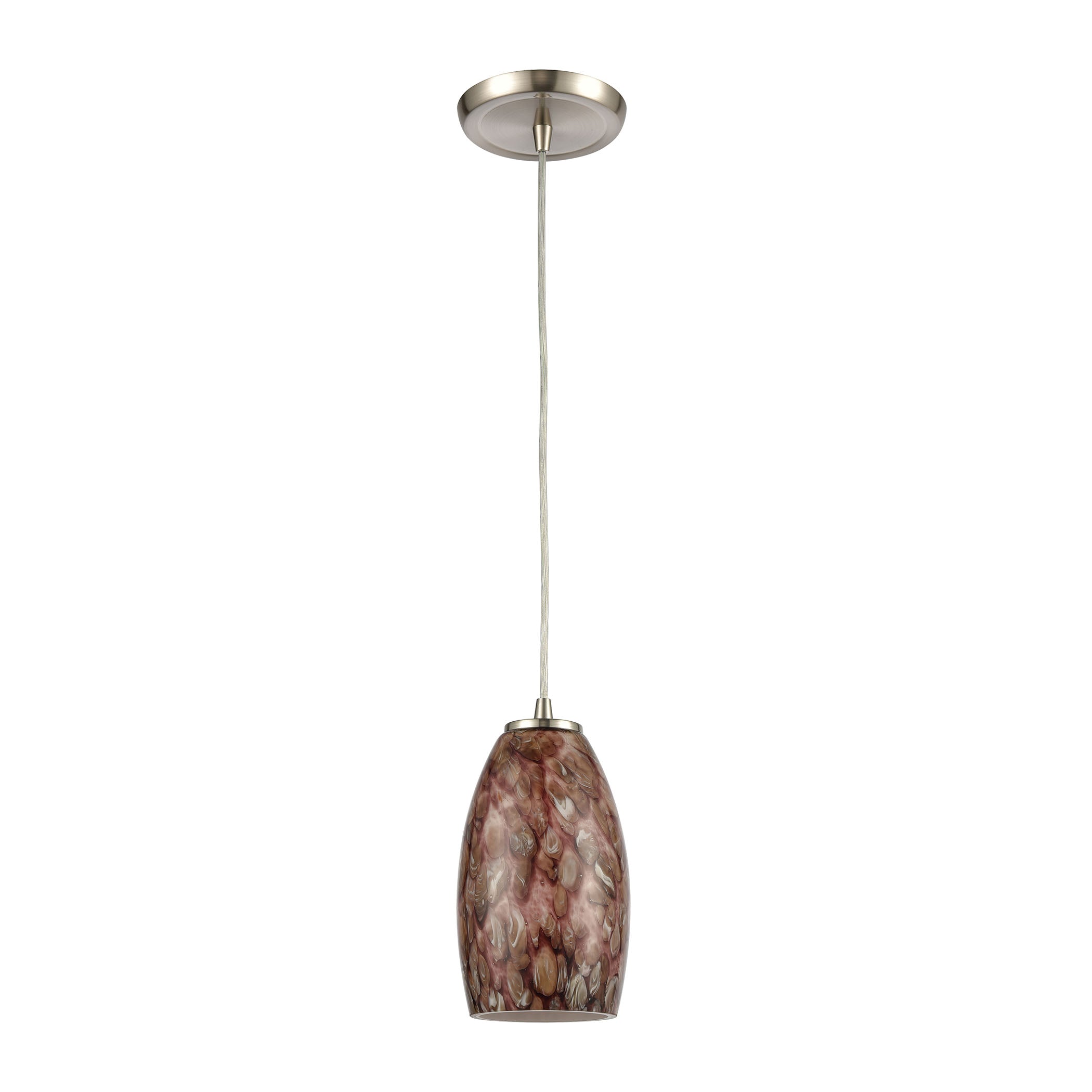 ELK Lighting 60216/1 Nature's Collage 1-Light Mini Pendant in Satin Nickel with Feathered Brown and Red-Toned Glass