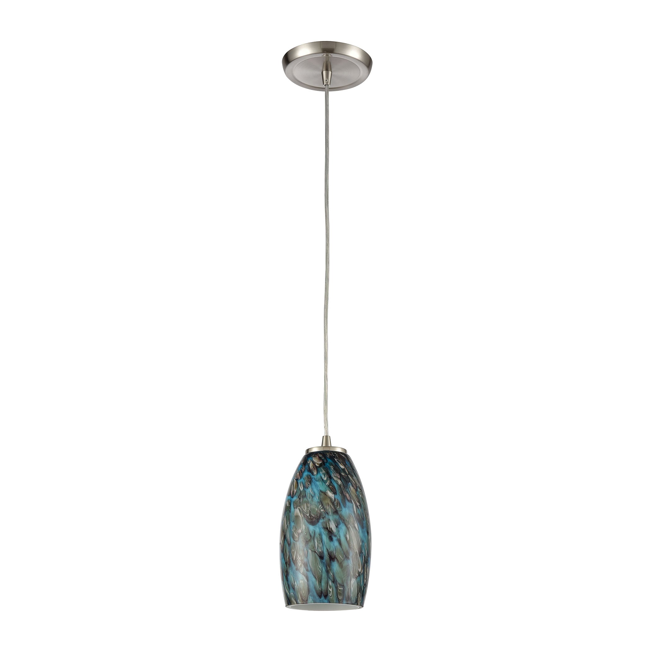 ELK Lighting 60217/1 Nature's Collage 1-Light Mini Pendant in Satin Nickel with Feathered Aqua Green and Beige Glass