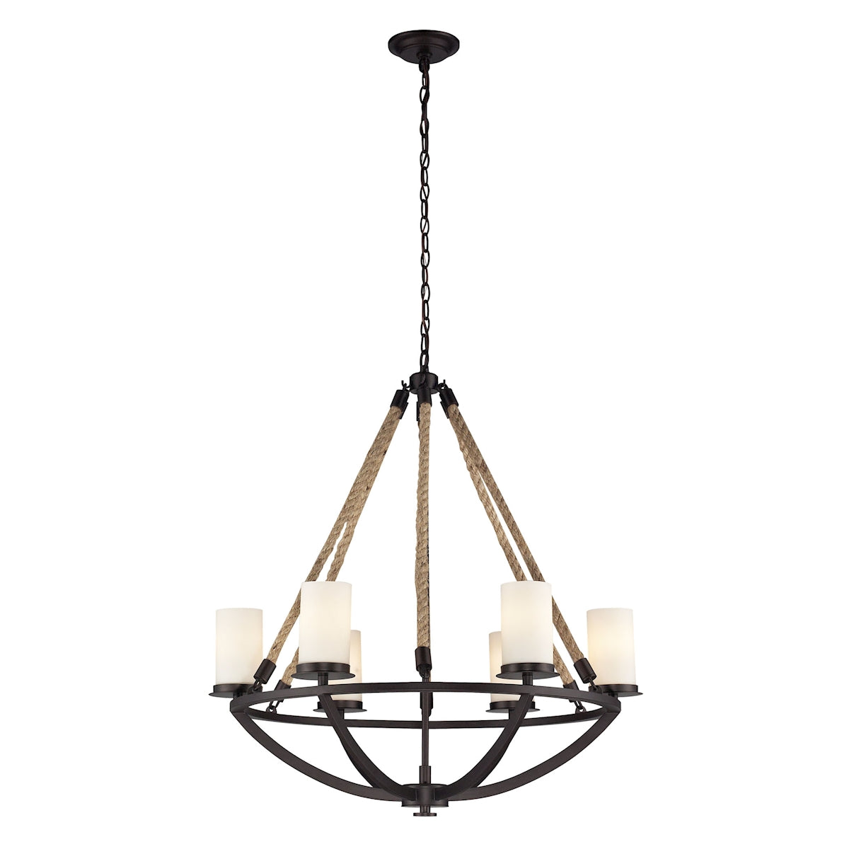 ELK Lighting 63042-6 Natural Rope 6-Light Chandelier in Aged Bronze with White Glass
