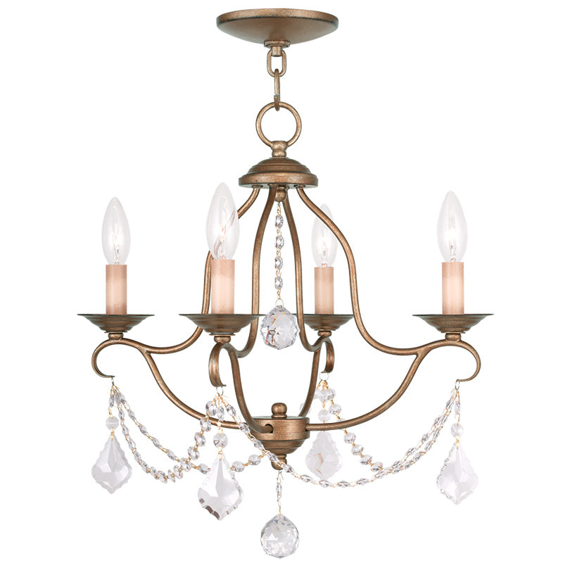 LIVEX Lighting 6424-48 Chesterfield Mini Chandelier in Antique Gold Leaf (4 Light)
