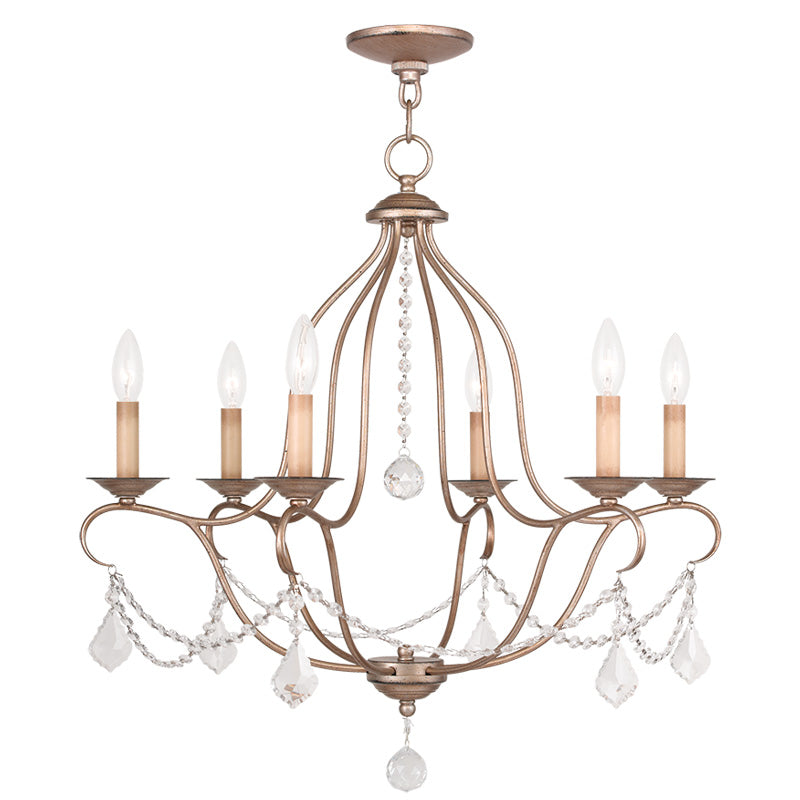 LIVEX Lighting 6426-73 Chesterfield Chandelier with Hand-Painted Antique Silver Leaves (6 Light)
