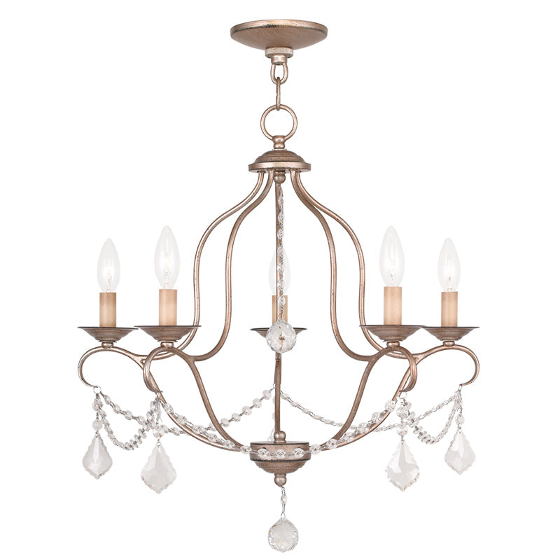 LIVEX Lighting 6435-73 Chesterfield Chandelier with Hand-Painted Antique Silver Leaves (5 Light)