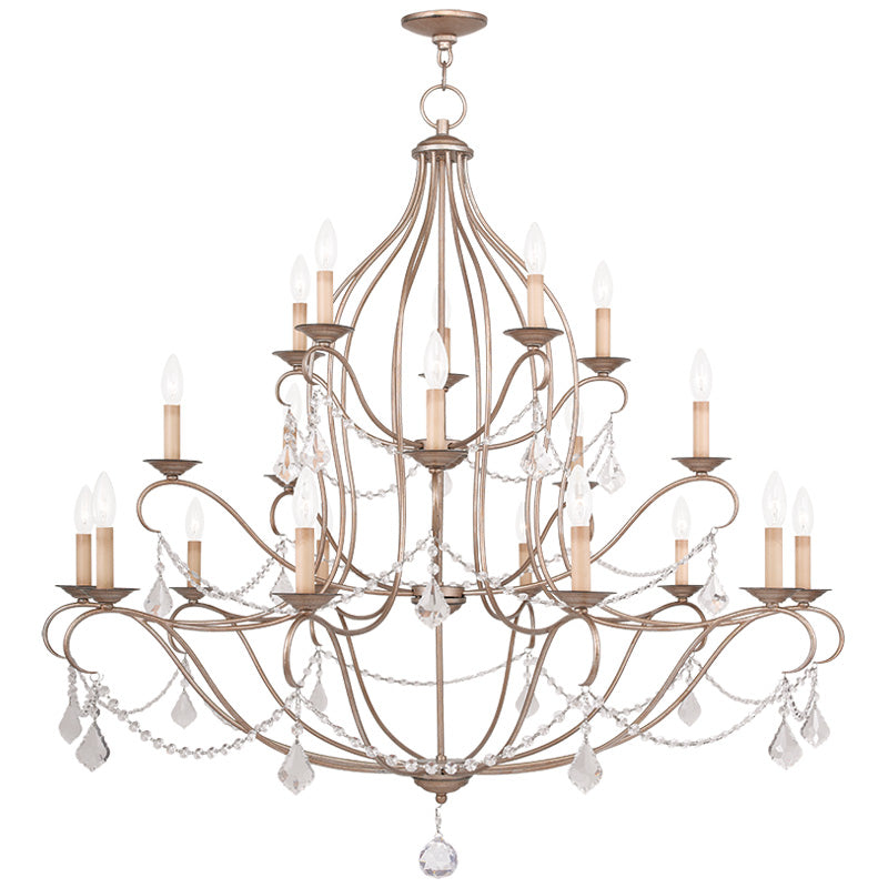 LIVEX Lighting 6439-73 Chesterfield Chandelier with Hand-Painted Antique Silver Leaves (20 Light)