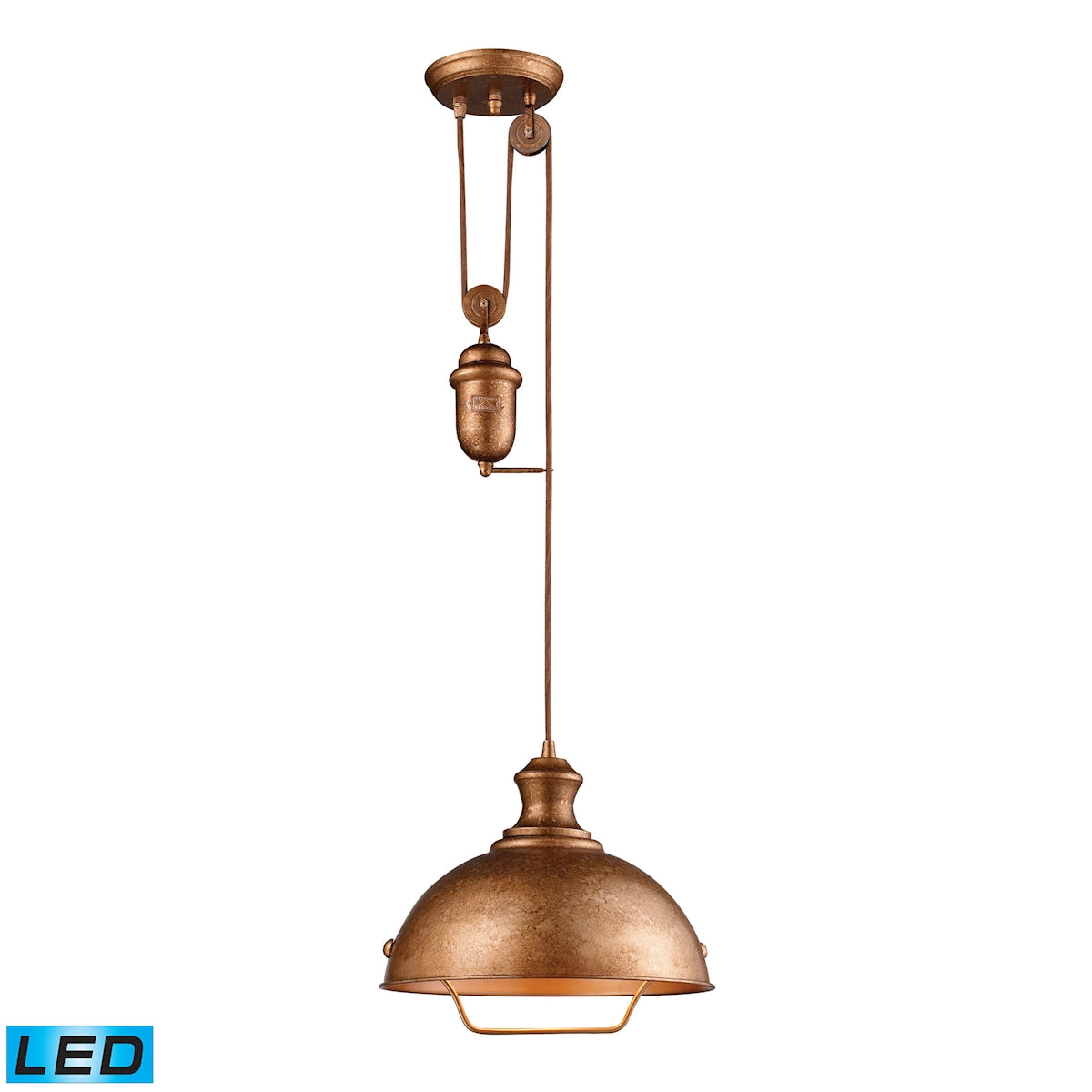 ELK Lighting 65061-1-LED Farmhouse 1-Light Adjustable Pendant in Bellwether Copper with Matching Shade - Includes LED Bulb