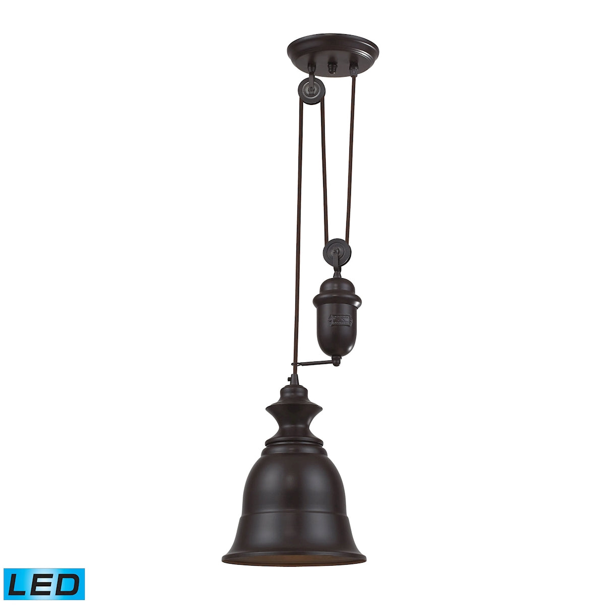 ELK Lighting 65070-1-LED Farmhouse 1-Light Adjustable Pendant in Oiled Bronze with Matching Shade - Includes LED Bulb