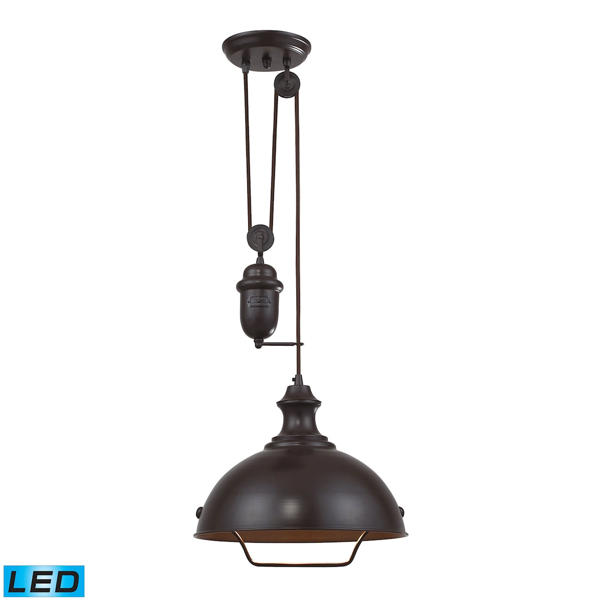 ELK Lighting 65071-1-LED Farmhouse 1-Light Adjustable Pendant in Oiled Bronze with Matching Shade - Includes LED Bulb