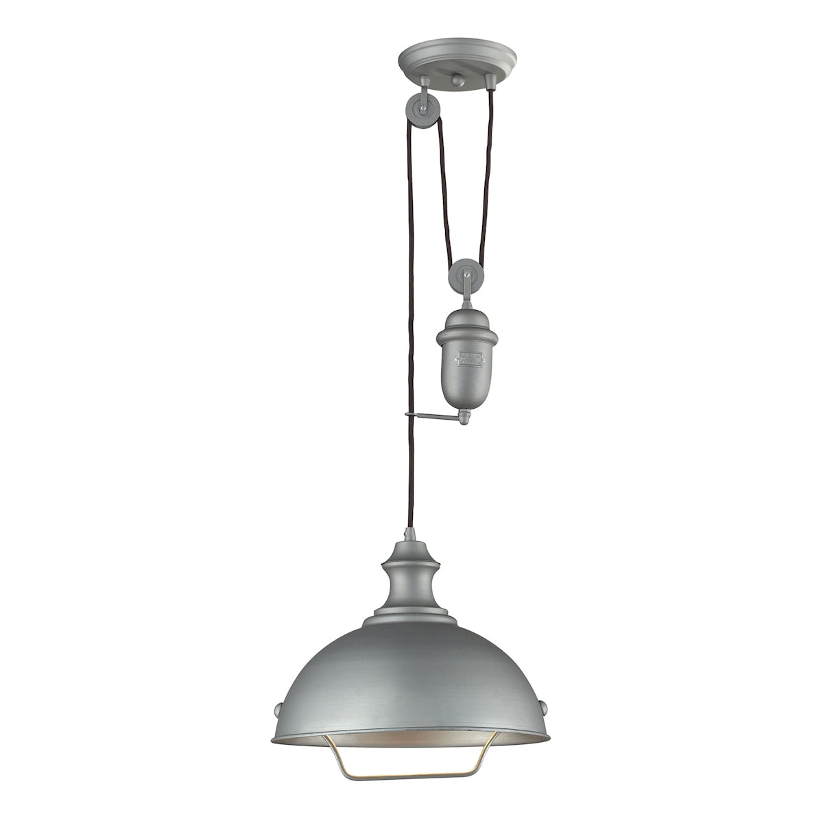 ELK Lighting 65081-1 Farmhouse 1-Light Adjustable Pendant in Aged Pewter with Matching Shade