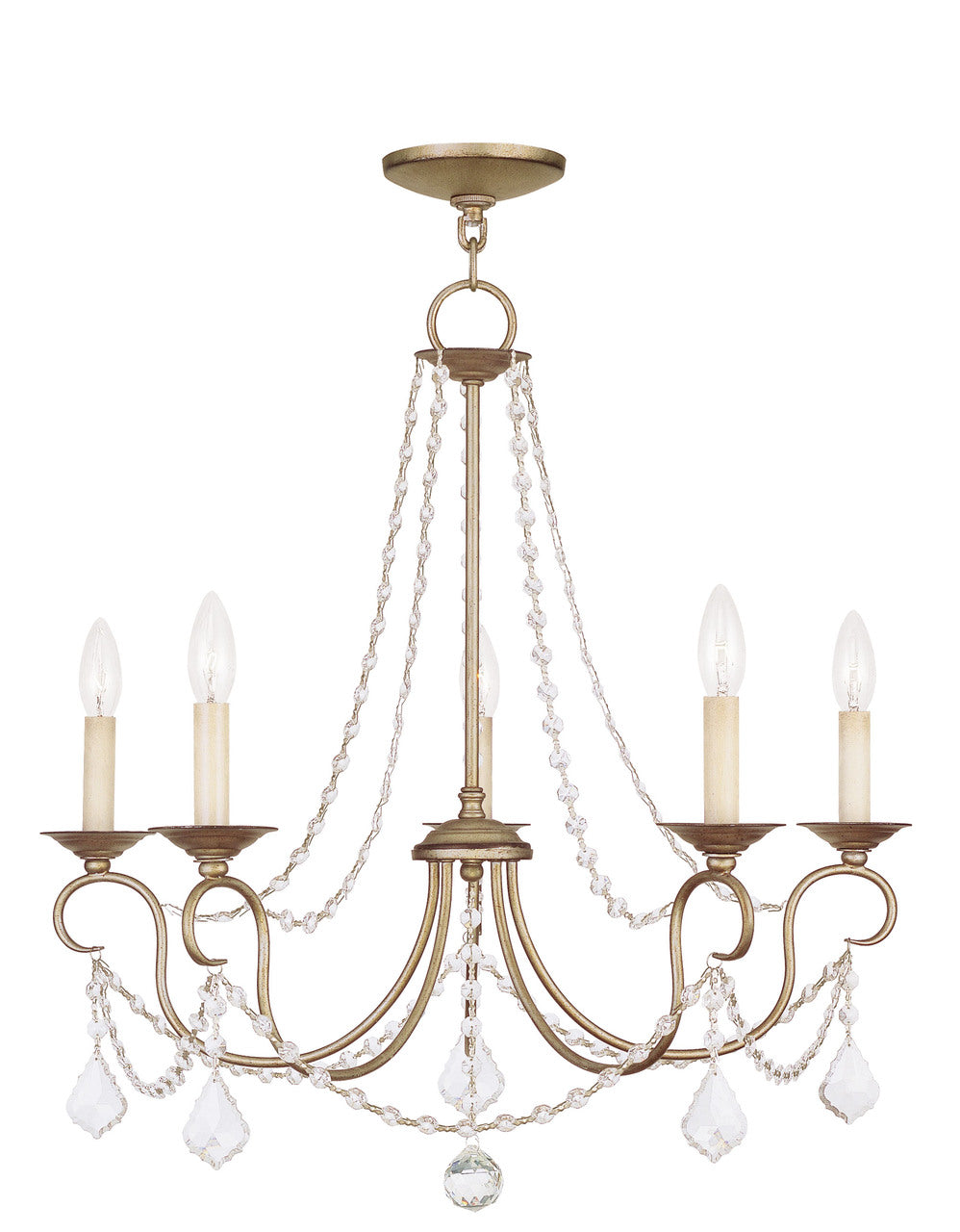 LIVEX Lighting 6515-73 Pennington Chandelier with Hand-Painted Antique Silver Leaves (5 Light)