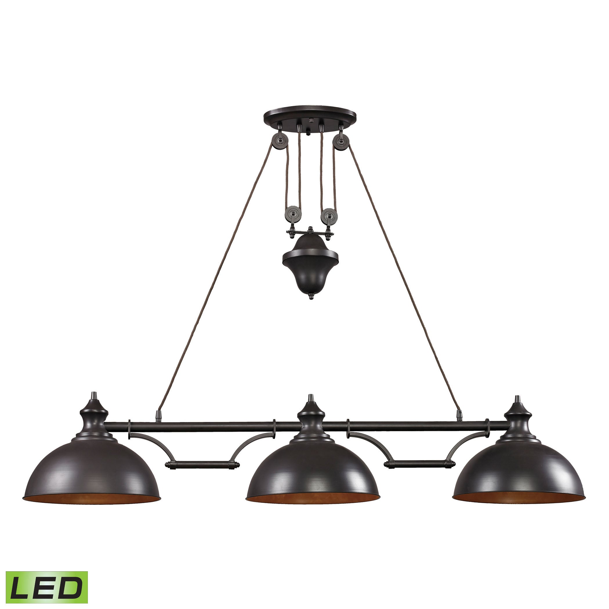ELK Lighting 65151-3-LED Farmhouse 3-Light Island Light in Oiled Bronze with Matching Shade - Includes LED Bulbs