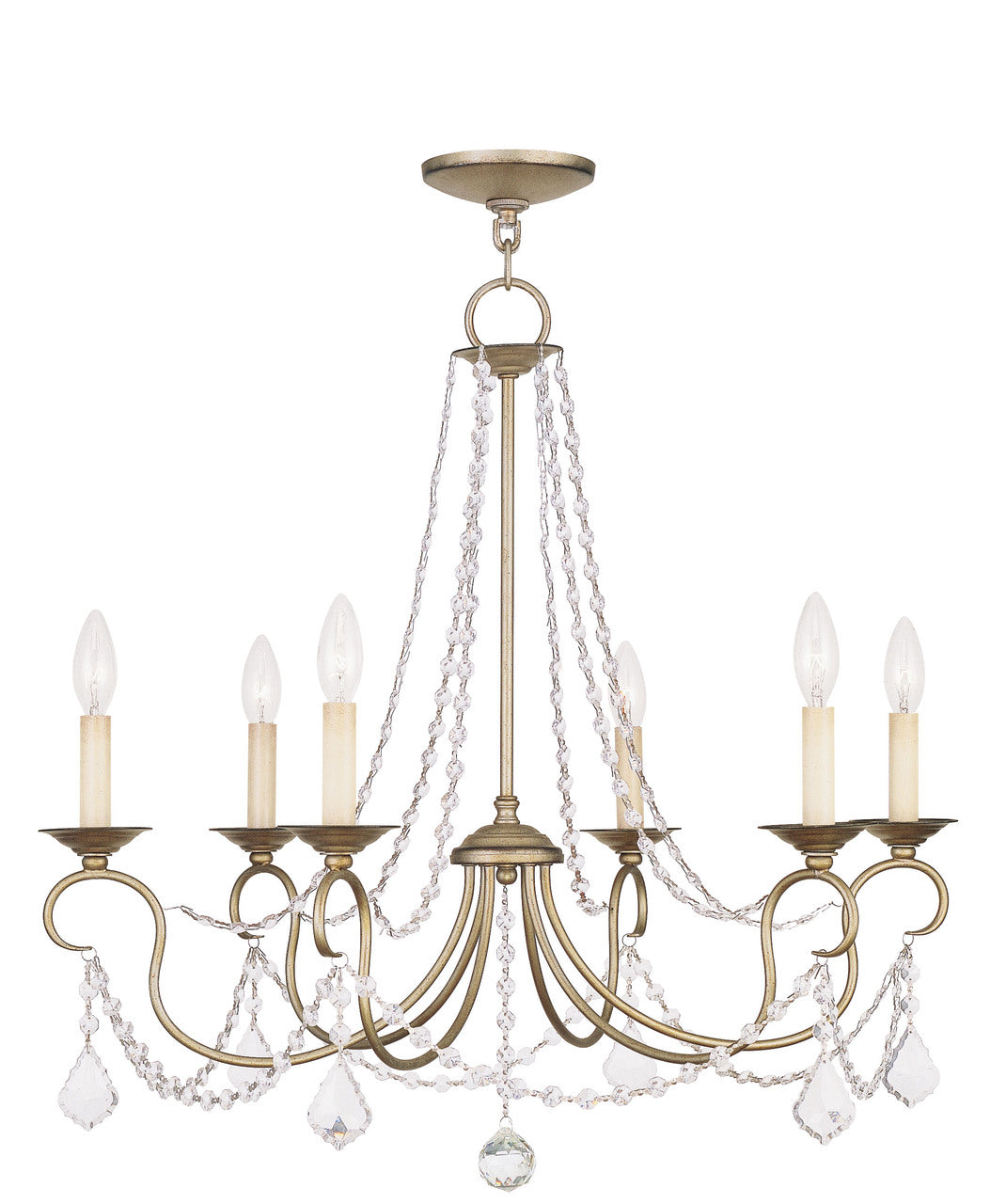 LIVEX Lighting 6516-73 Pennington Chandelier with Hand-Painted Antique Silver Leaves (6 Light)
