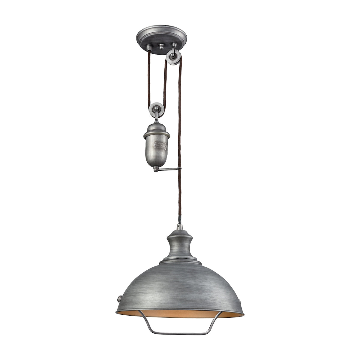 ELK Lighting 65161-1 Farmhouse 1-Light Adjustable Pendant in Weathered Zinc with Matching Shade