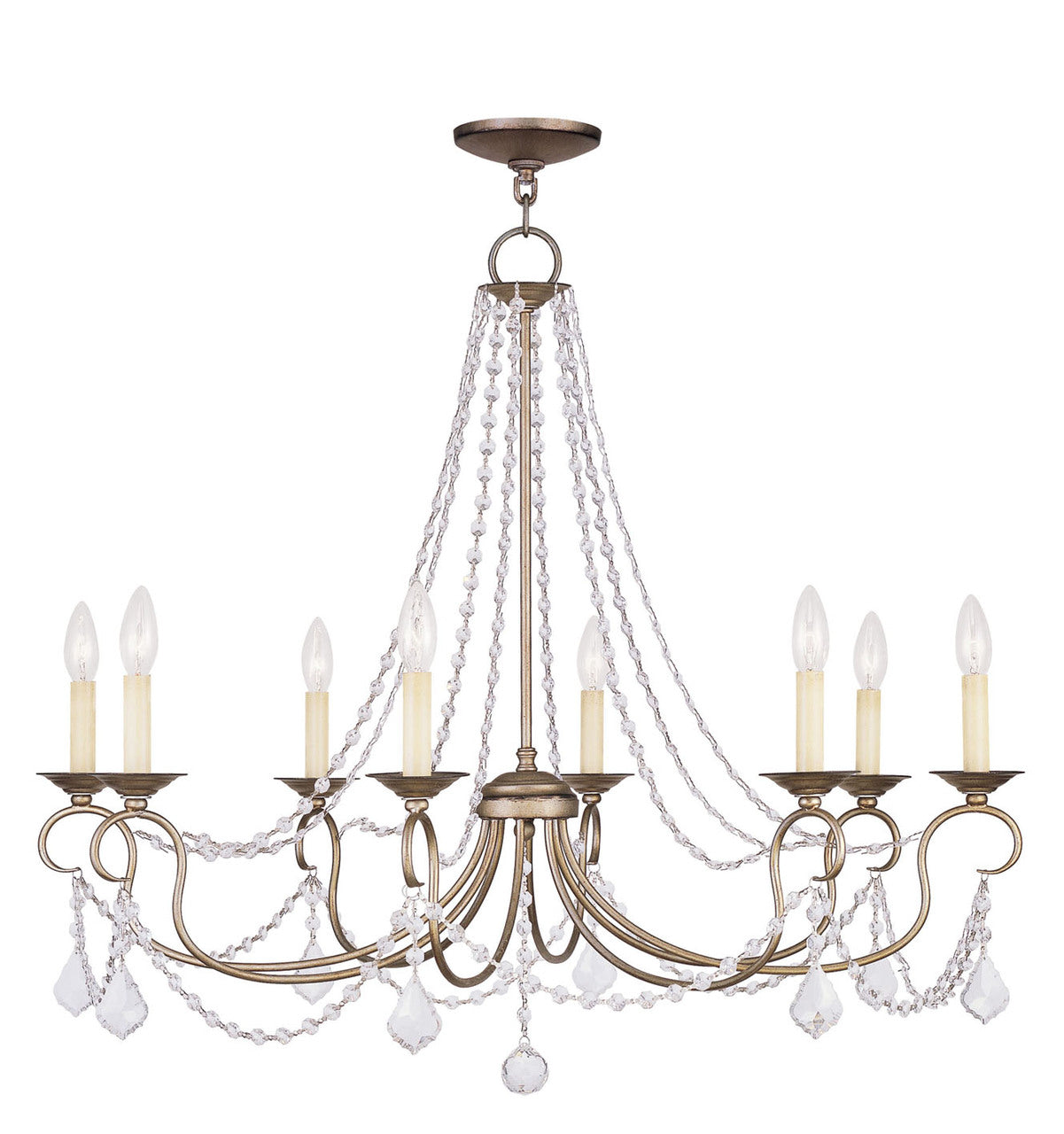 LIVEX Lighting 6518-73 Pennington Chandelier with Hand-Painted Antique Silver Leaves (8 Light)
