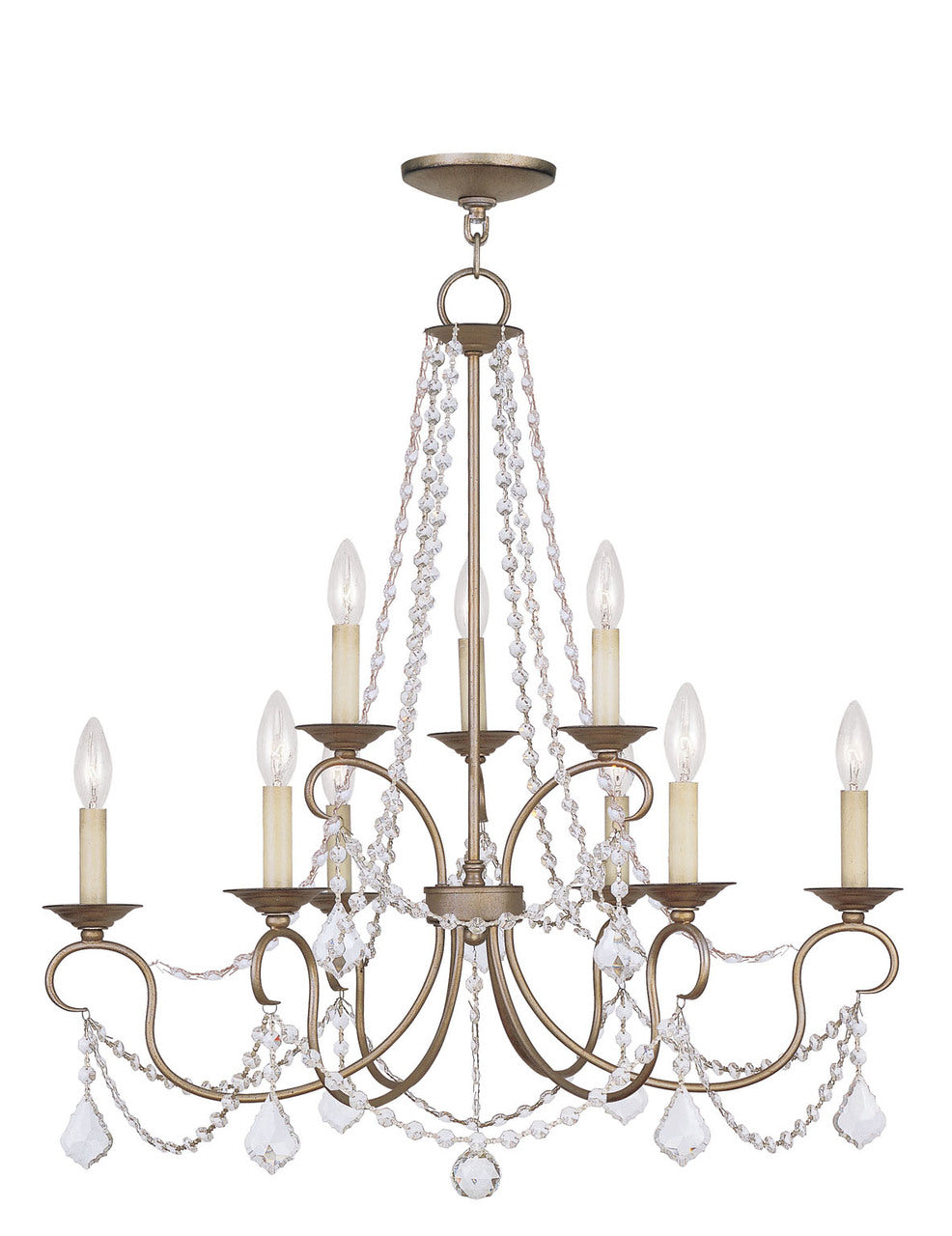 LIVEX Lighting 6519-73 Pennington Chandelier with Hand-Painted Antique Silver Leaves (9 Light)