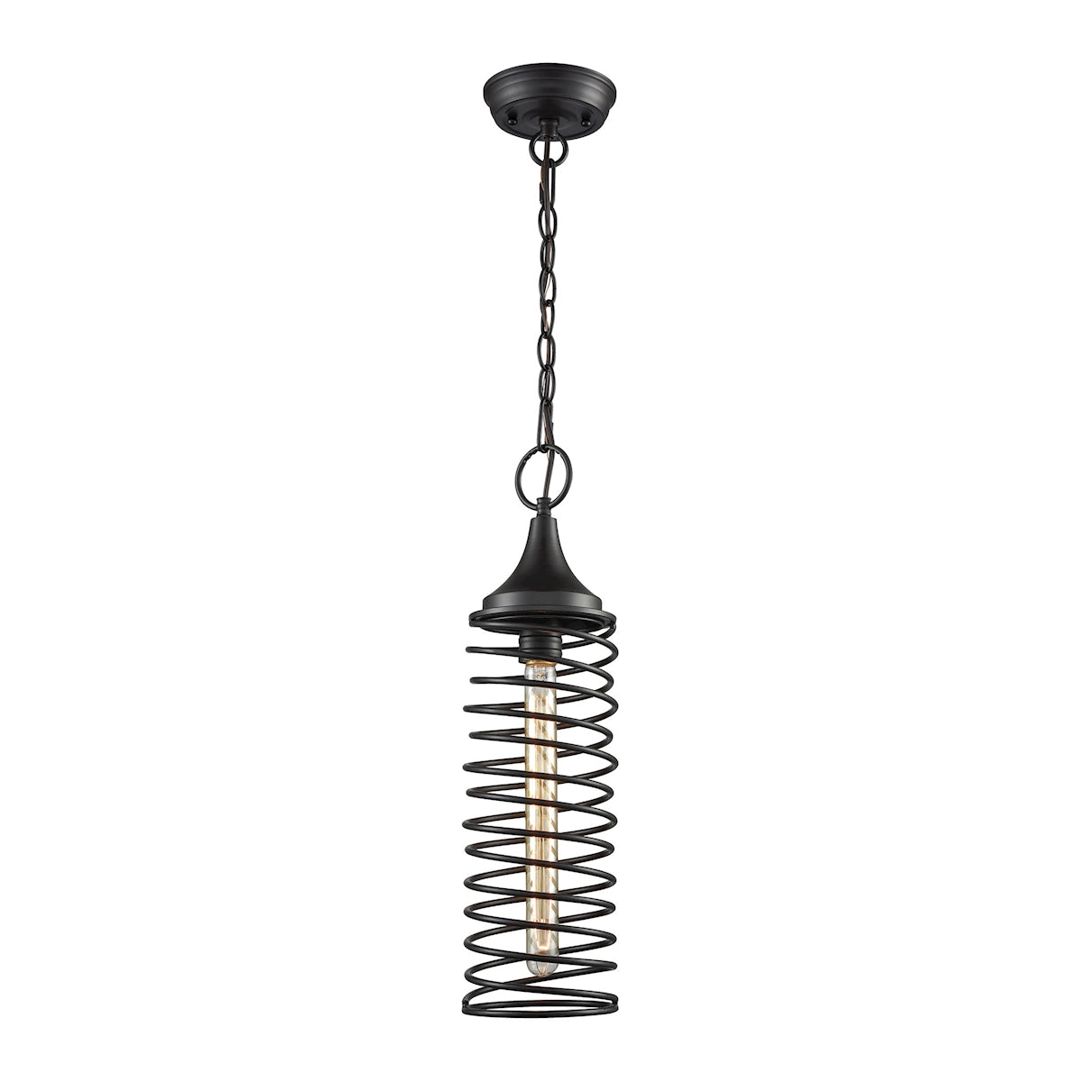 ELK Lighting 65231/1 Spring 1-Light Mini Pendant in Oil Rubbed Bronze with Twisted Metal Shade