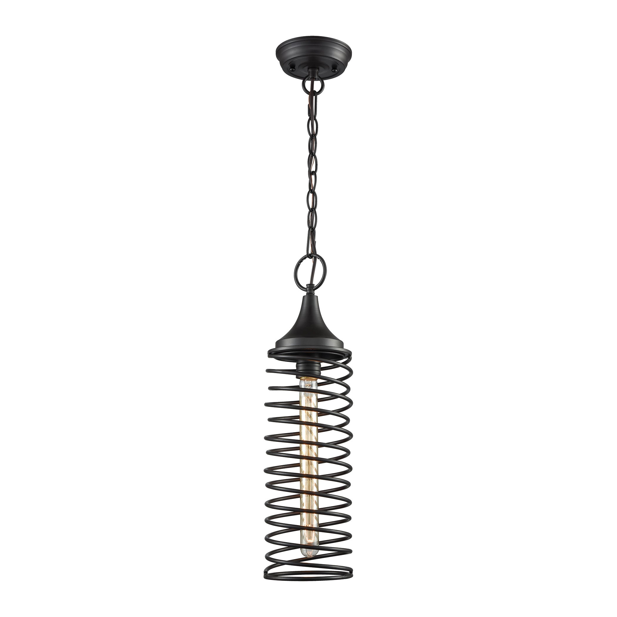 ELK Lighting 65231/1-LA Spring 1-Light Mini Pendant in Oil Rubbed Bronze with Twisted Metal Shade - Includes Adapter Kit