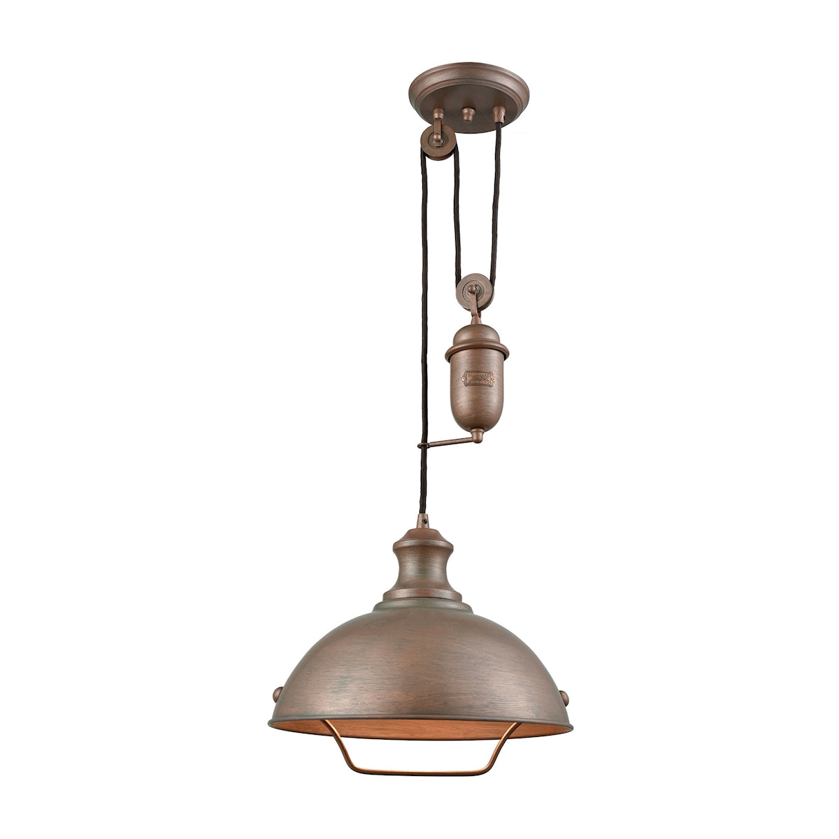 ELK Lighting 65271-1 Farmhouse 1-Light Adjustable Pendant in Tarnished Brass with Matching Shade