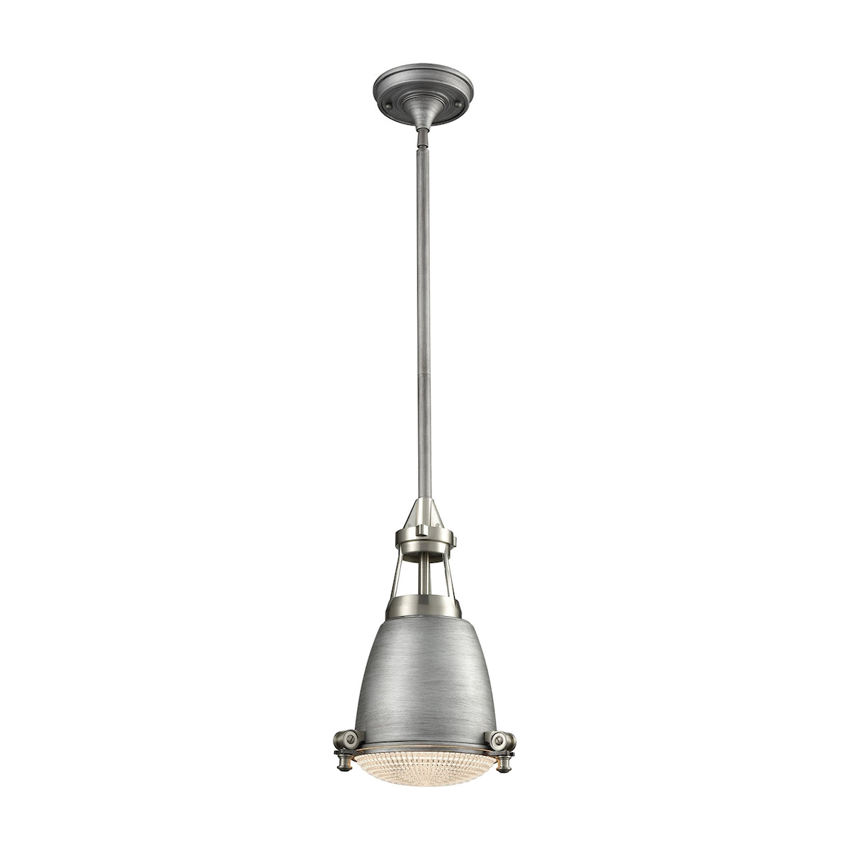 ELK Lighting 65283/1 Sylvester 1-Light Mini Pendant in Satin Nickel and Weathered Zinc with Metal Shade