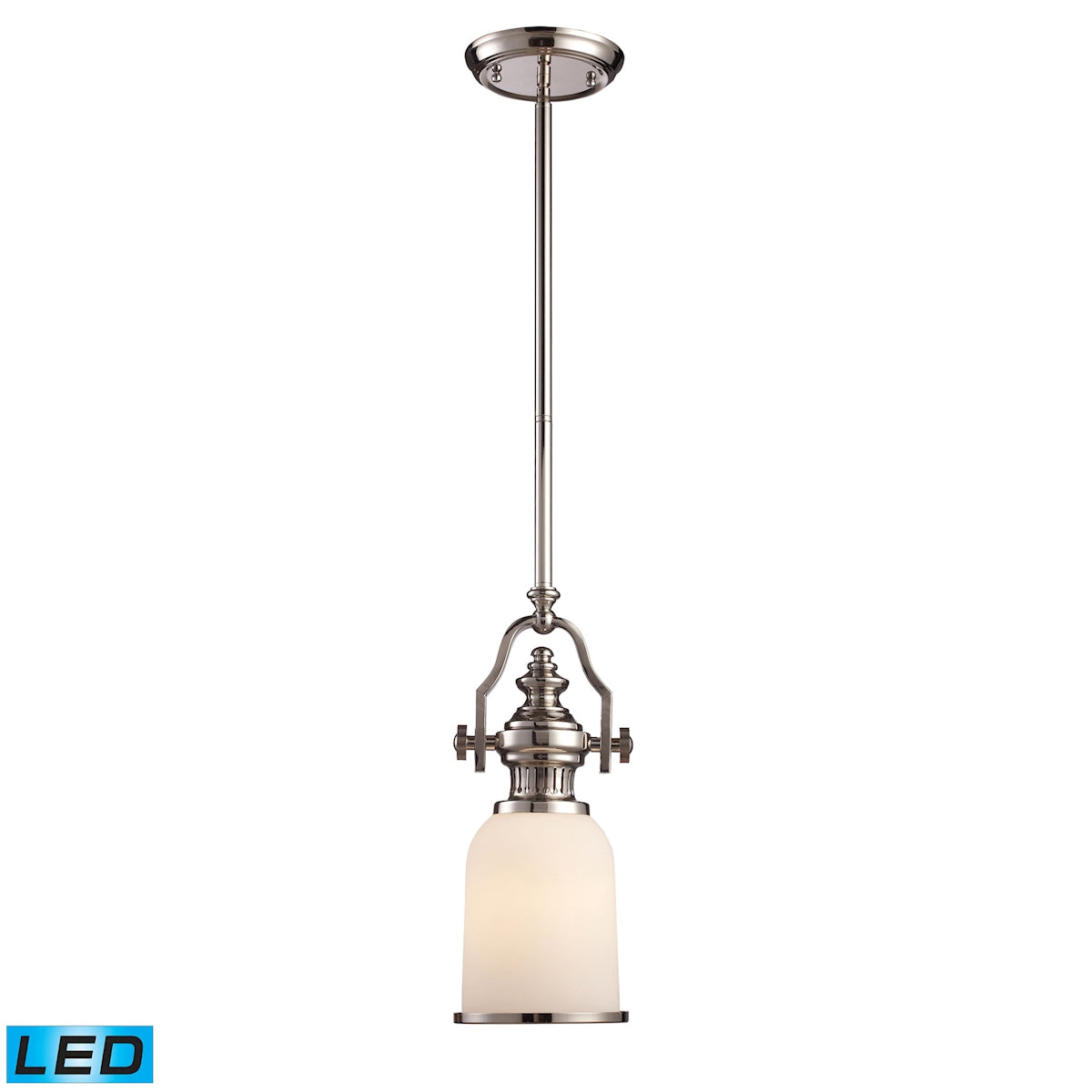 ELK Lighting 66112-1-LED Chadwick 1-Light Mini Pendant in Polished Nickel with White Glass - Includes LED Bulb