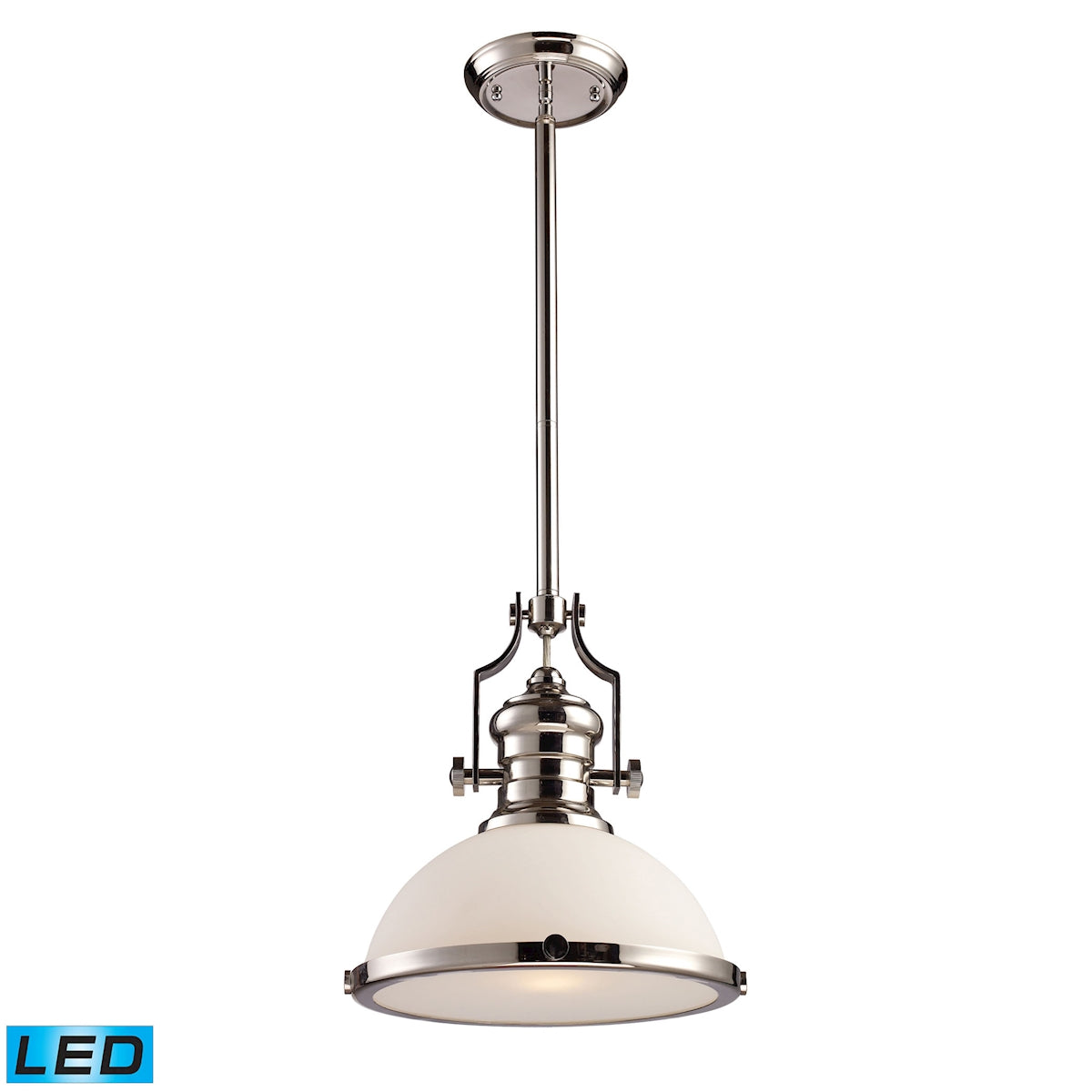 ELK Lighting 66113-1-LED Chadwick 1-Light Pendant in Polished Nickel with White Glass - Includes LED Bulb