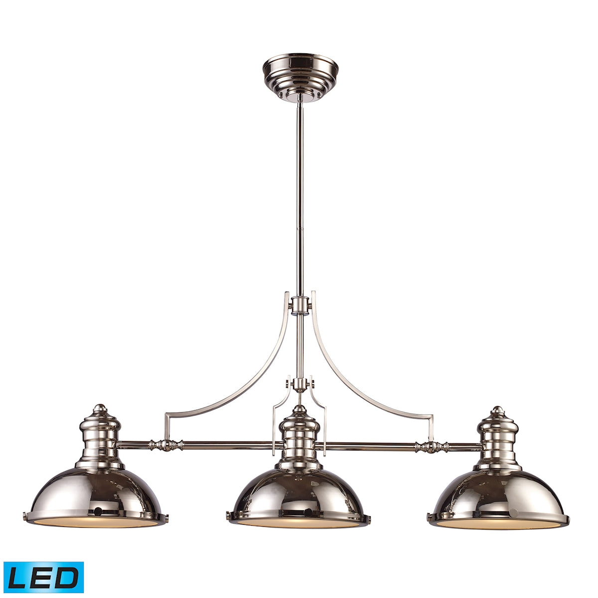 ELK Lighting 66115-3-LED Chadwick 3-Light Island Light in Polished Nickel with Matching Shades - Includes LED Bulbs