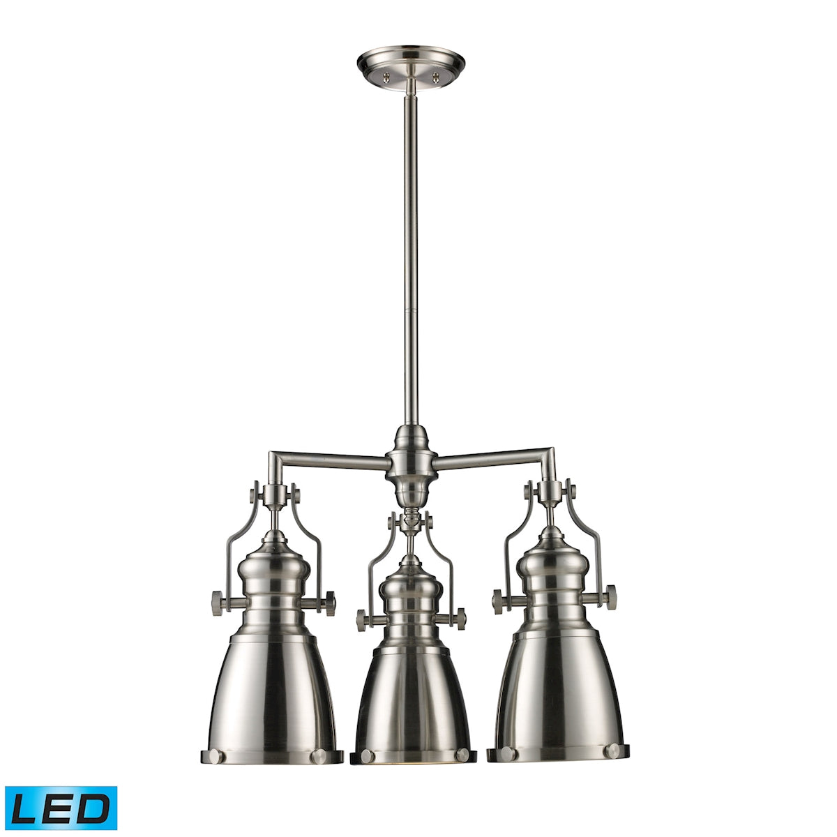 ELK Lighting 66120-3-LED Chadwick 3-Light Chandelier in Satin Nickel with Matching Shades - Includes LED Bulbs