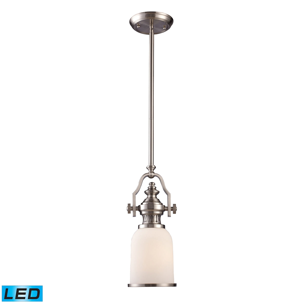 ELK Lighting 66122-1-LED Chadwick 1-Light Mini Pendant in Satin Nickel with White Glass - Includes LED Bulb