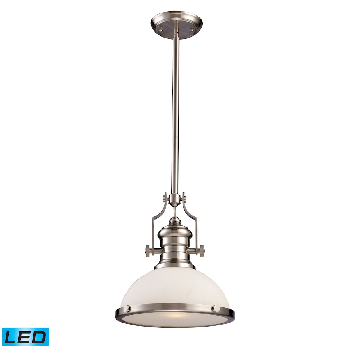 ELK Lighting 66123-1-LED Chadwick 1-Light Pendant in Satin Nickel with White Glass - Includes LED Bulb