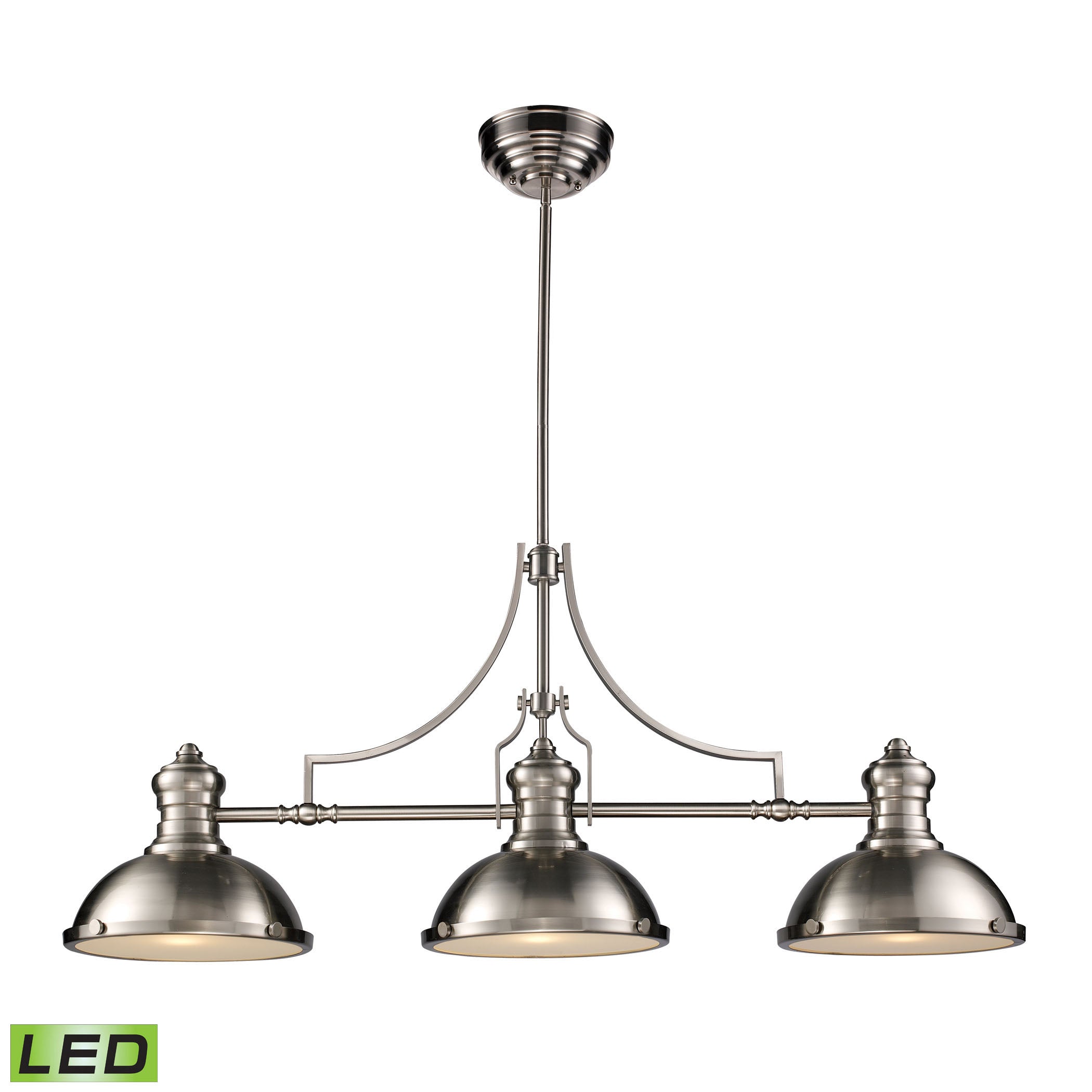 ELK Lighting 66125-3-LED Chadwick 3-Light Island Light in Satin Nickel with Matching Shade - Includes LED Bulbs