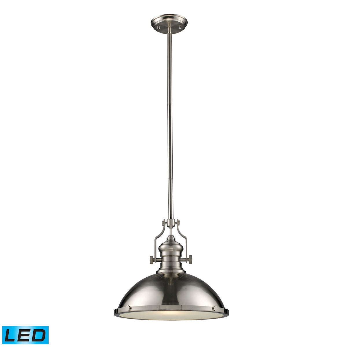 ELK Lighting 66128-1-LED Chadwick 1-Light Pendant in Satin Nickel with Matching Shade - Includes LED Bulb
