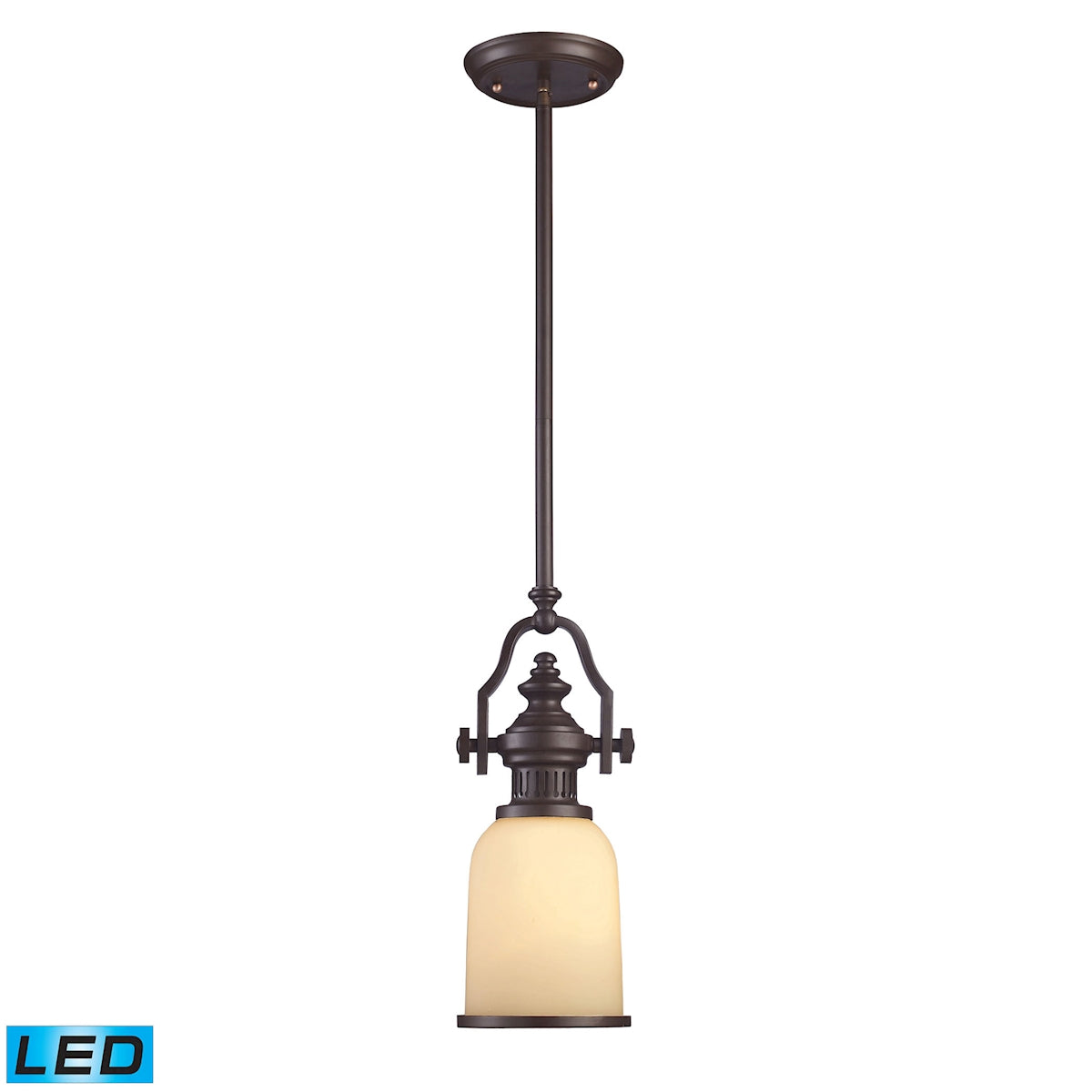 ELK Lighting 66132-1-LED Chadwick 1-Light Mini Pendant in Oiled Bronze with Off-white Glass - Includes LED Bulb