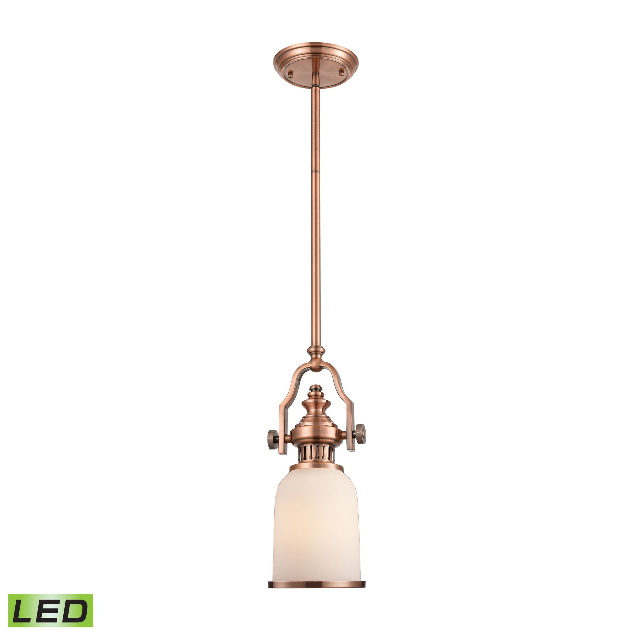 ELK Lighting 66142-1-LED Chadwick 1-Light Mini Pendant in Antique Copper with White Glass - Includes LED Bulb