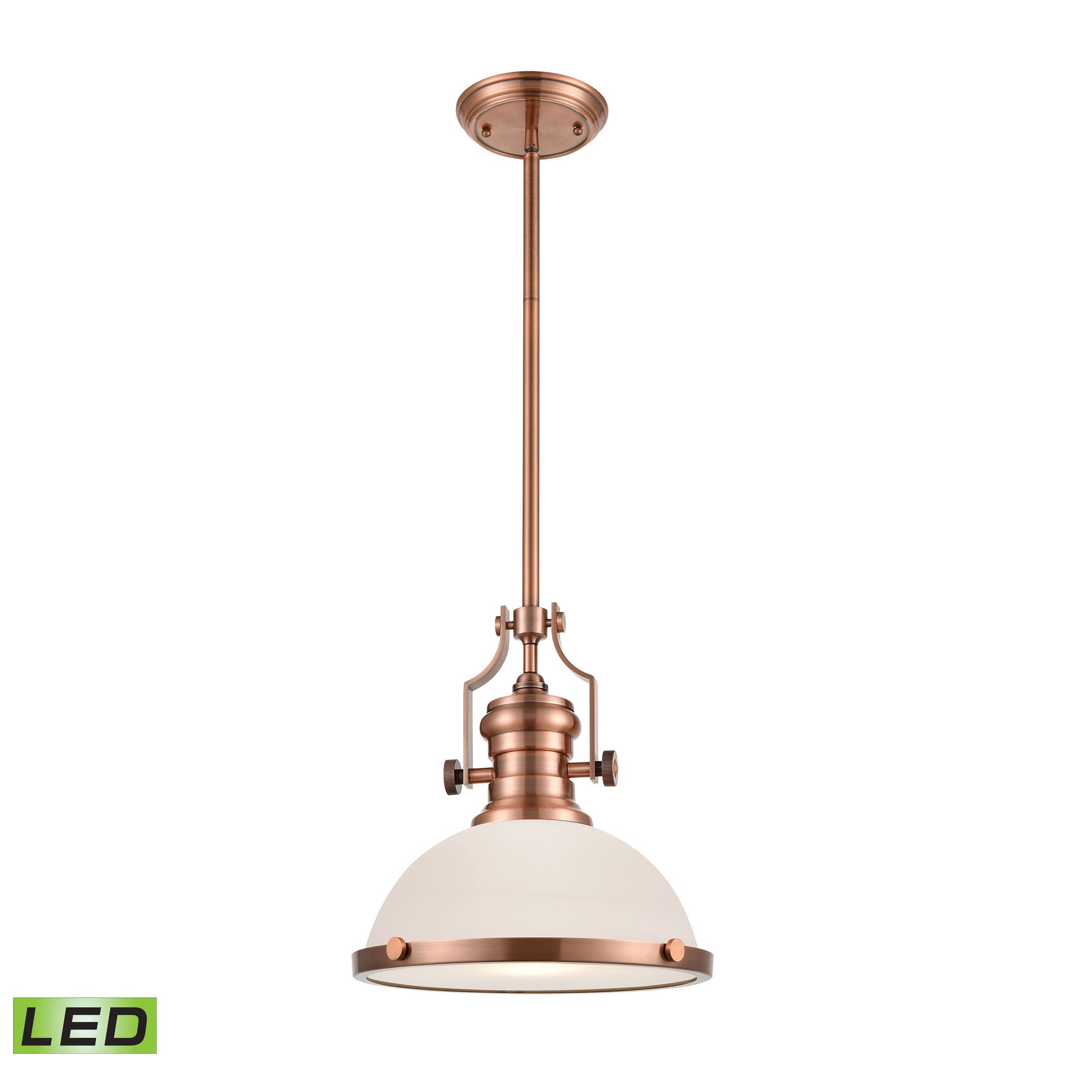ELK Lighting 66143-1-LED Chadwick 1-Light Pendant in Antique Copper with White Glass - Includes LED Bulb