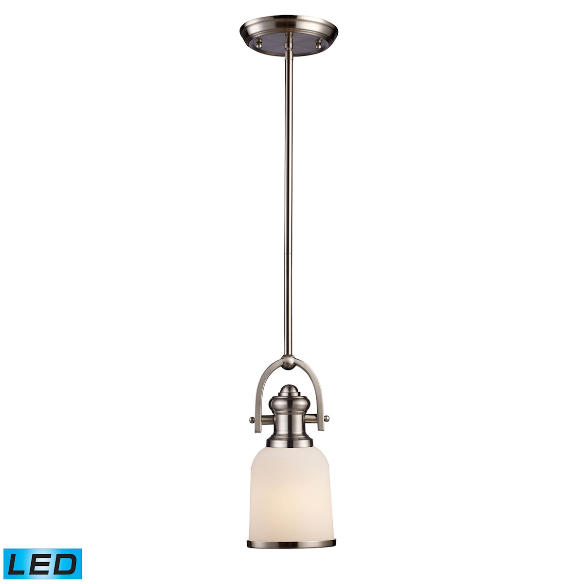 ELK Lighting 66161-1-LED Brooksdale 1-Light Mini Pendant in Satin Nickel with White Glass - Includes LED Bulb