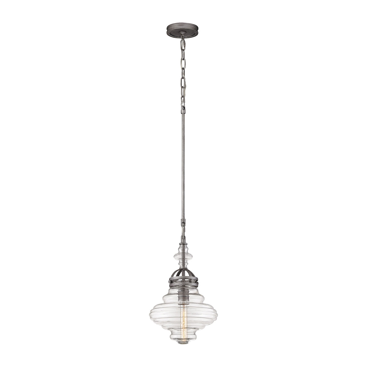 ELK Lighting 66168/1 Gramercy 1-Light Mini Pendant in Weathered Zinc with Clear Glass