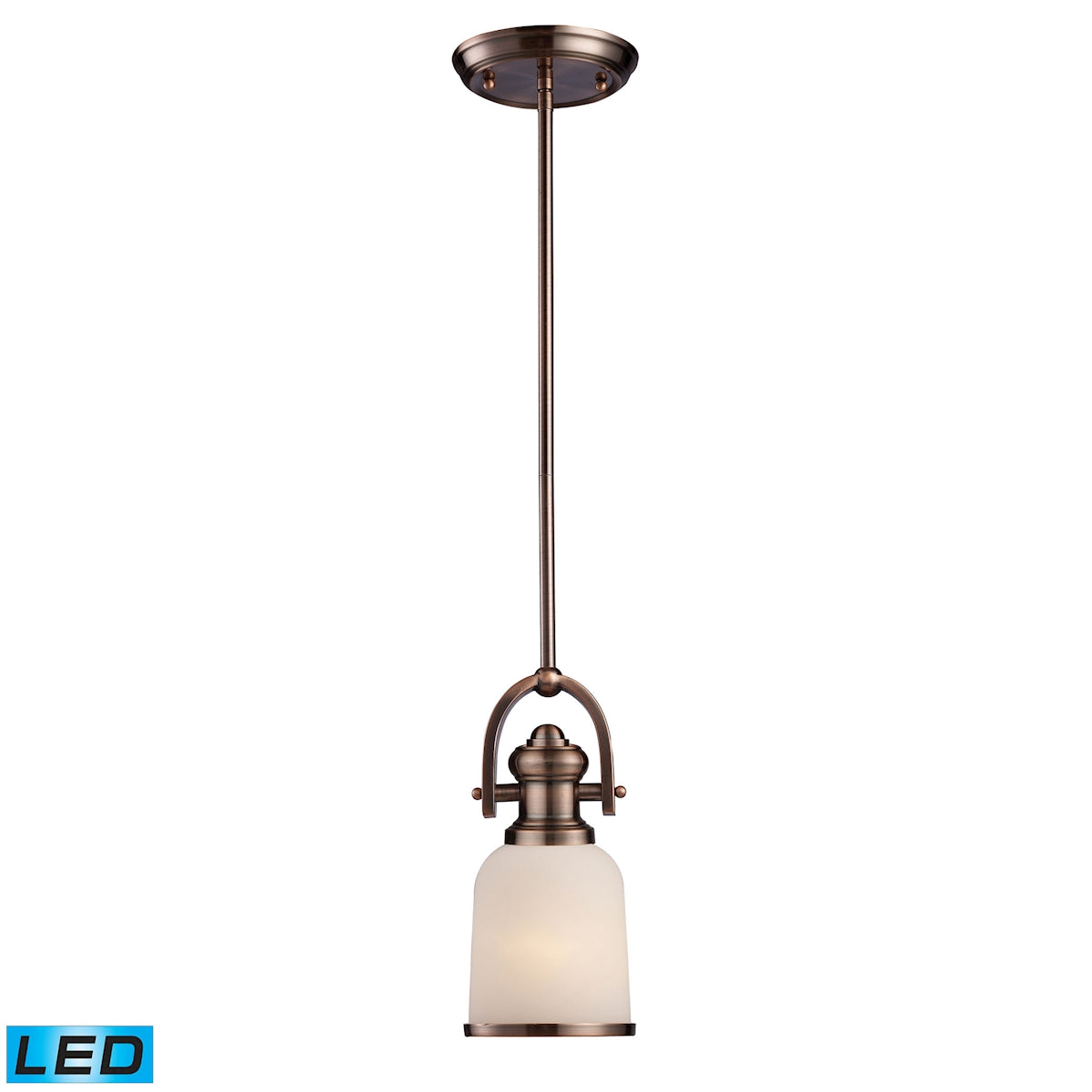 ELK Lighting 66181-1-LED Brooksdale 1-Light Mini Pendant in Antique Copper with White Glass - Includes LED Bulb