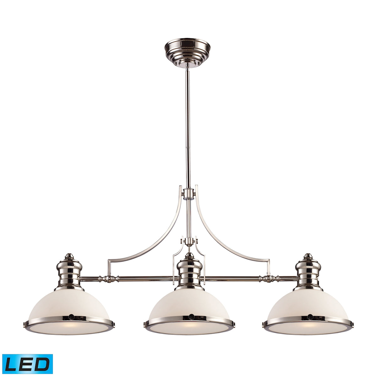ELK Lighting 66215-3-LED Chadwick 3-Light Island Light in Polished Nickel with Gloss White Shade - Includes LED Bulbs