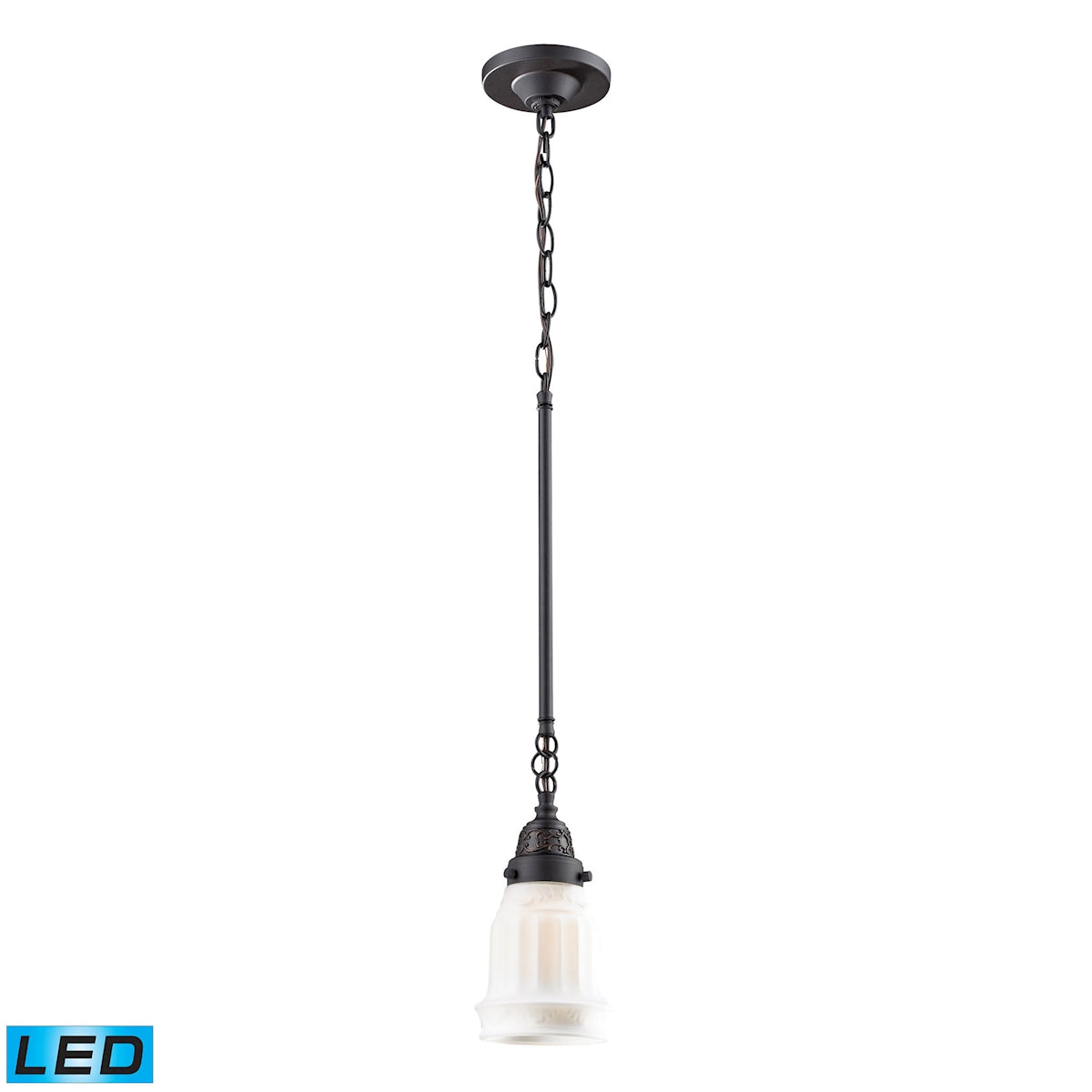 ELK Lighting 66216-1-LED Quinton Parlor 1-Light Mini Pendant in Oiled Bronze with White Glass - Includes LED Bulb