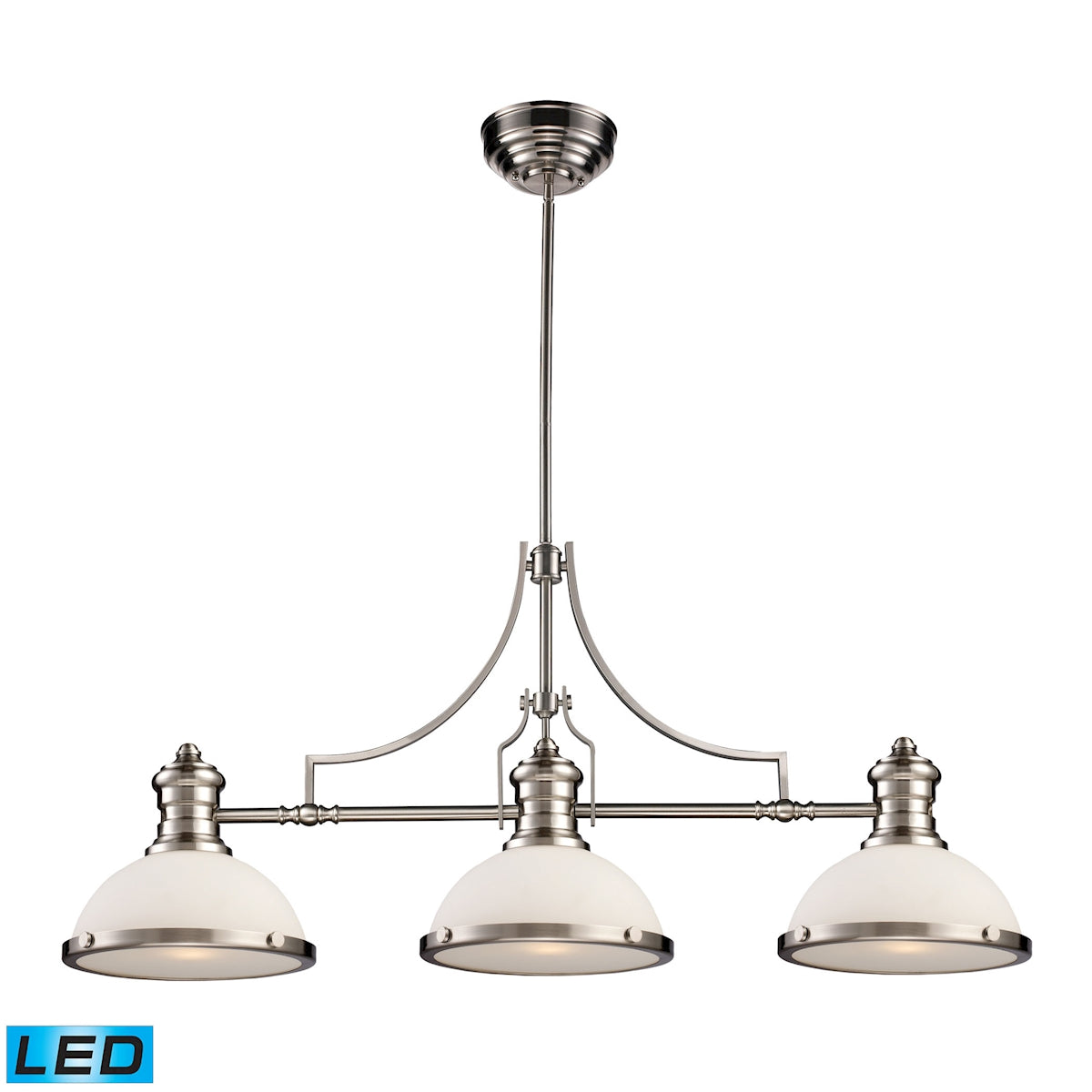 ELK Lighting 66225-3-LED Chadwick 3-Light Island Light in Satin Nickel with Gloss White Shade - Includes LED Bulbs