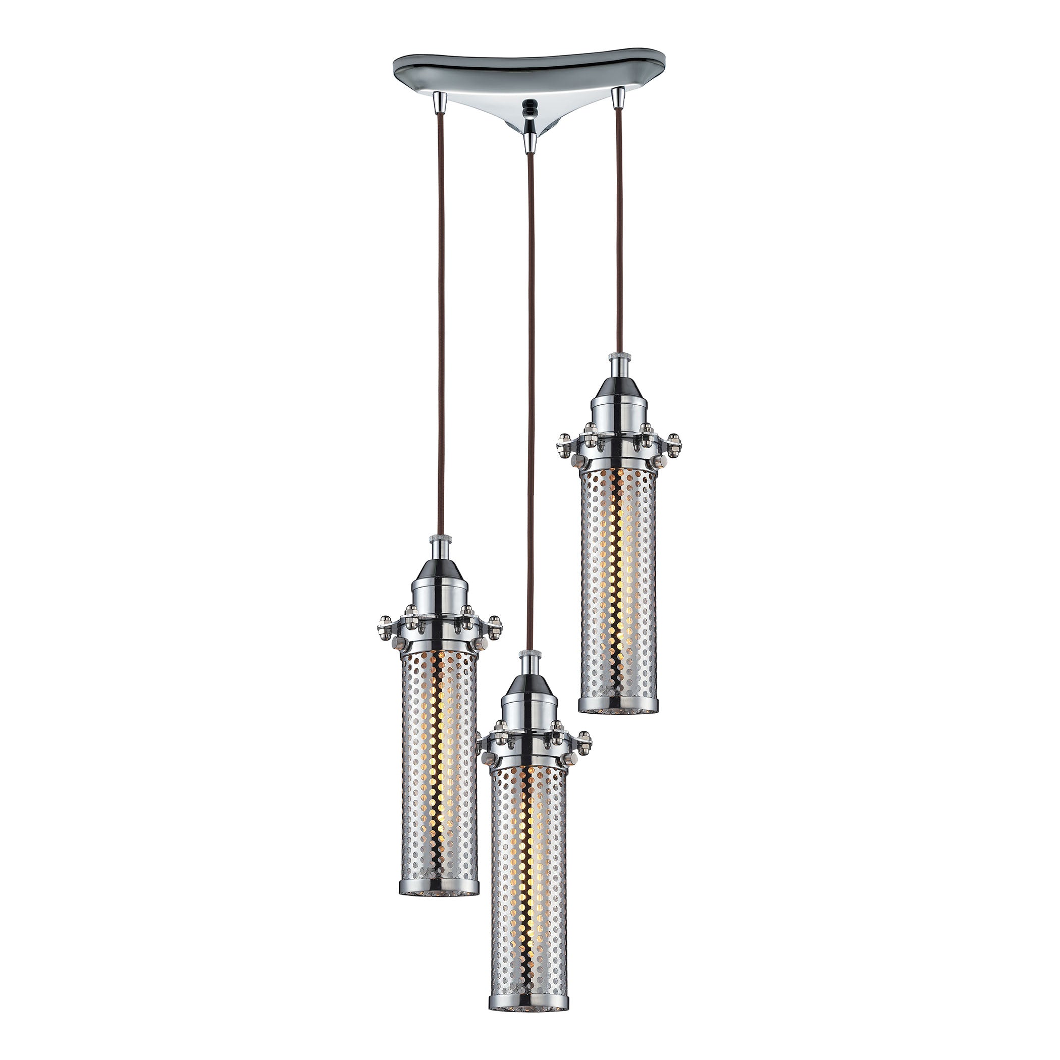 ELK Lighting 66315/3 Fulton 3-Light Triangular Pendant Fixture in Polished Chrome with Perforated Metal Shade