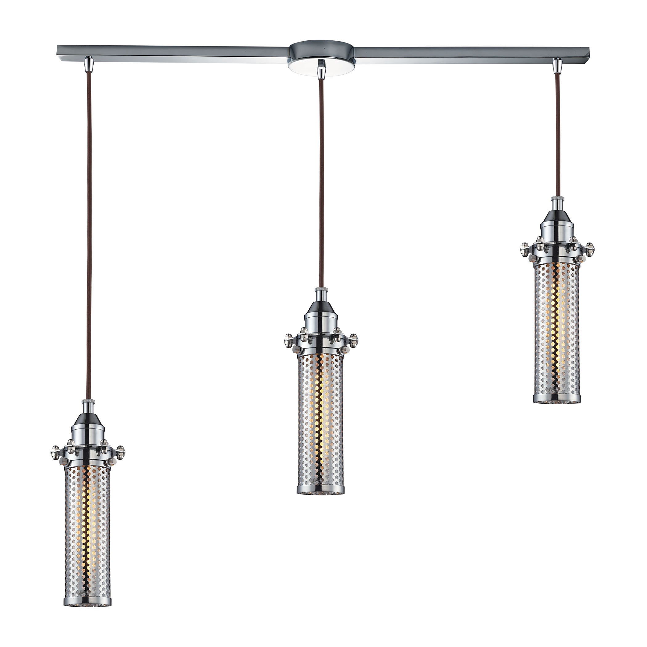 ELK Lighting 66315/3L Fulton 3-Light Linear Pendant Fixture in Polished Chrome with Perforated Metal Shade