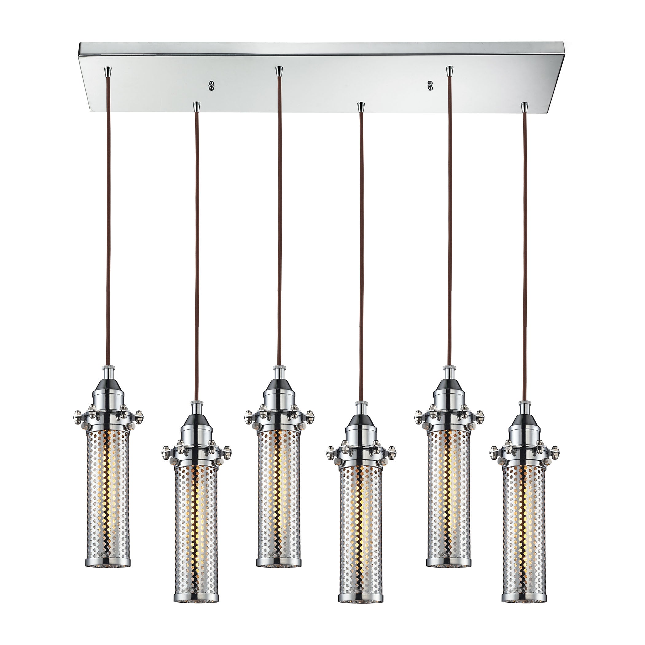 ELK Lighting 66315/6RC Fulton 6-Light Rectangular Pendant Fixture in Polished Chrome with Perforated Metal Shade