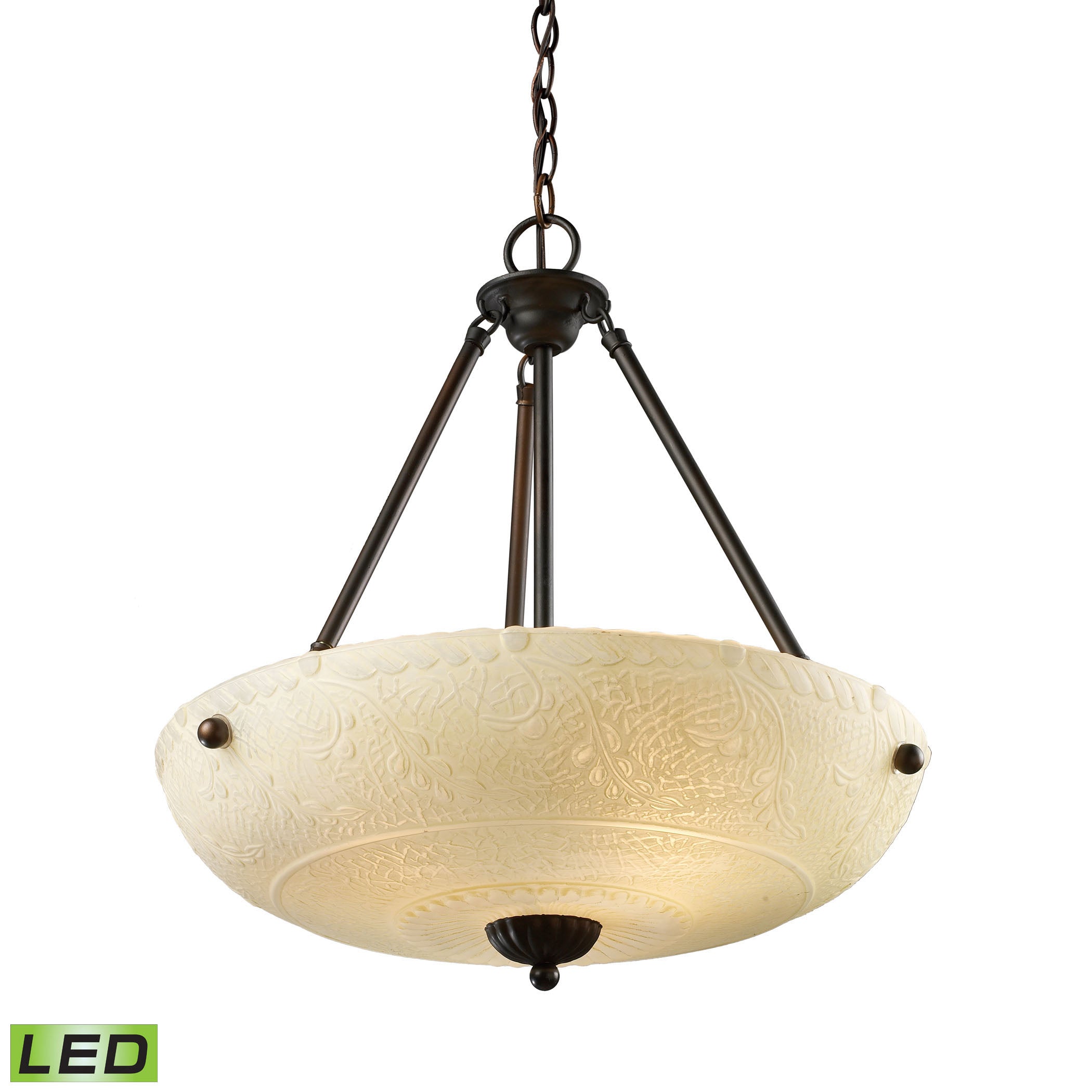 ELK Lighting 66322-4-LED Restoration 4-Light Pendant in Aged Bronze with White Glass - Includes LED Bulbs