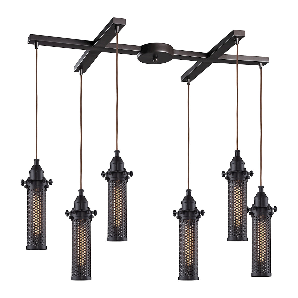 ELK Lighting 66325/6 Fulton 6-Light H-Bar Pendant Fixture in Oil Rubbed Bronze with Perforated Metal Shade